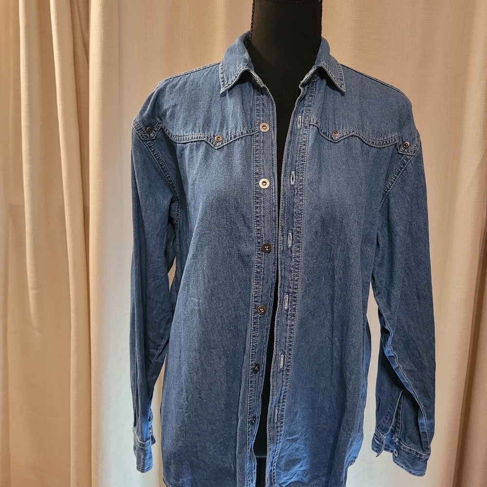 Vintage, Chambray Women's Denim Shirt Lawman Blue Denim Shirt, M, 100%cotton